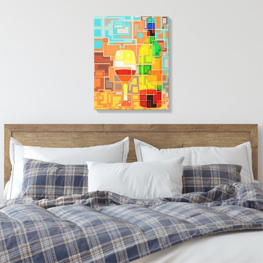 Farbenfrohe Wasserfarbe einer Weinflasche & Glas Leinwanddruck (Insitu (Schlafzimmer))