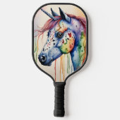 Farbenfrohe Wasserfarbe Einhorn Pickleball Schläger (Rückseite)