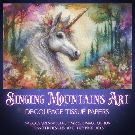 Farbenfrohe Wasserfarbe Einhornholz Holzdekoupage Seidenpapier