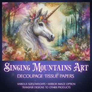 Farbenfrohe Wasserfarbe Einhornholz Holzdekoupage Seidenpapier