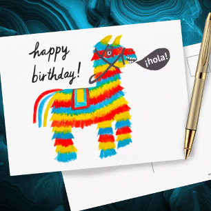 Farbenfrohe Wasserfarbe-Esel-Piñata ZUM GEBURTSTAG Postkarte