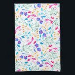 Farbenfrohe Wasserfarbe Floral Küche Handtuch<br><div class="desc">Handgemalte,  lebendige Aquarellfarben-Blume wurden in ein sich wiederholendes Muster überarbeitet. Frische Pink- und Lilettenfarben,  blaue und goldgelbe Blitze heben sich vor dem weißen Hintergrund hervor. Ein farbenfroher Regenbogen,  der ein Zimmer aufhellt.</div>