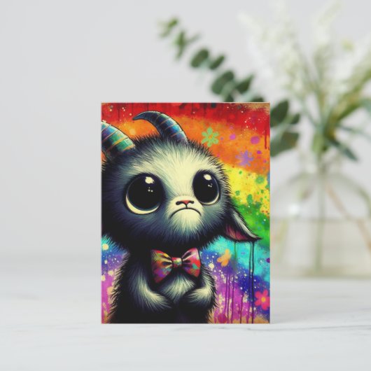 Farbenfrohe Wasserfarbe Grumpe Ziege Postkarte (Stehend Vorderseite)