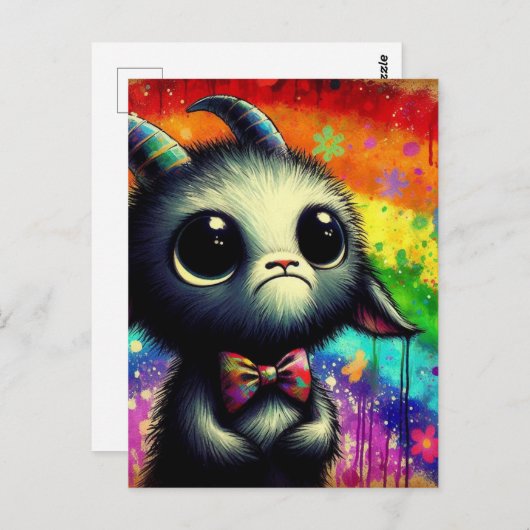 Farbenfrohe Wasserfarbe Grumpe Ziege Postkarte (Vorne/Hinten)