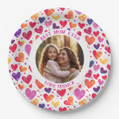 Farbenfrohe Wasserfarbe Herz Muttertag Foto Pappteller (Vorderseite)