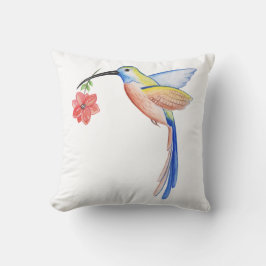 Farbenfrohe Wasserfarbe Hummingbird mit roter Blum Kissen