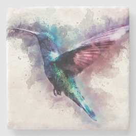 Farbenfrohe Wasserfarbe Hummingbird Steinuntersetzer