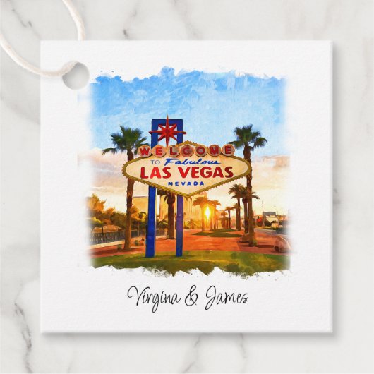 Farbenfrohe Wasserfarbe Las Vegas Zeichenhochzeit Geschenkanhänger (Vorderseite)