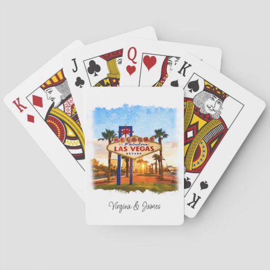 Farbenfrohe Wasserfarbe Las Vegas Zeichenhochzeit Spielkarten (Rückseite)