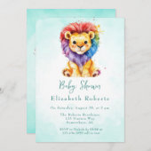 Farbenfrohe Wasserfarbe Löwe jedes Geschlecht Baby Einladung (Vorne/Hinten)