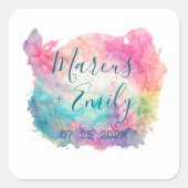 Farbenfrohe Wasserfarbe Minimalistisch Quadratischer Aufkleber (Vorderseite)