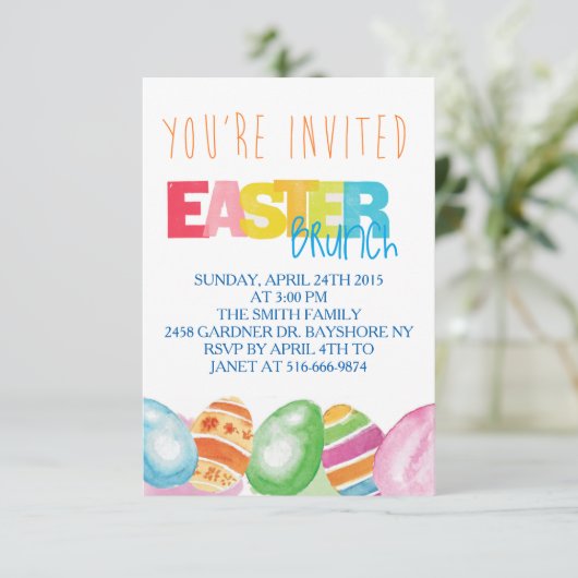 Farbenfrohe Wasserfarbe Ostereinladungen Einladung (Stehend Vorderseite)