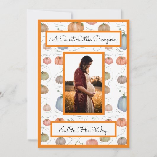 Farbenfrohe Wasserfarbe Pumpkin Patch Babydusche Einladung (Vorderseite)