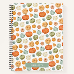 Farbenfrohe Wasserfarbe Pumpkins SpiralNotebook Notizblock