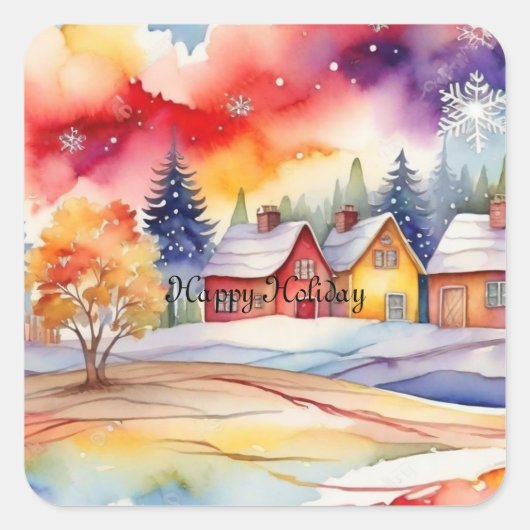 Farbenfrohe Wasserfarbe Quadratischer Aufkleber (Vorderseite)