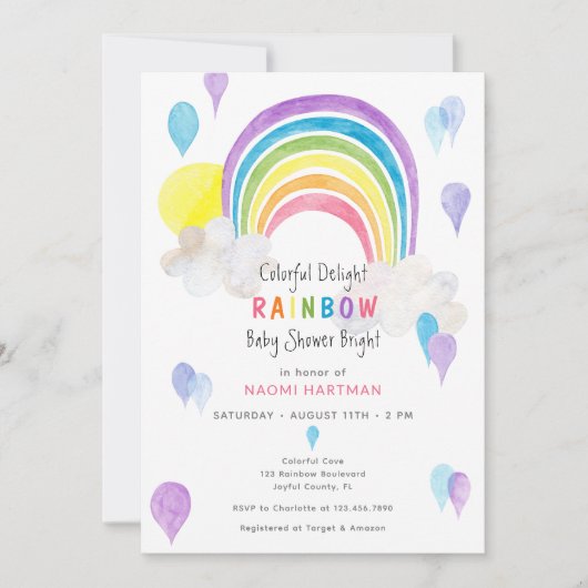 Farbenfrohe Wasserfarbe Regenbogen der Fun Baby Du Einladung (Vorderseite)