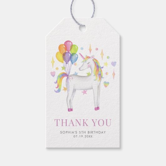 Farbenfrohe Wasserfarbe Regenbogen Einhorn Geburts Geschenkanhänger (Vorderseite)