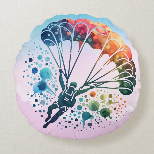 Farbenfrohe Wasserfarbe Rundes Kissen (Vorderseite)