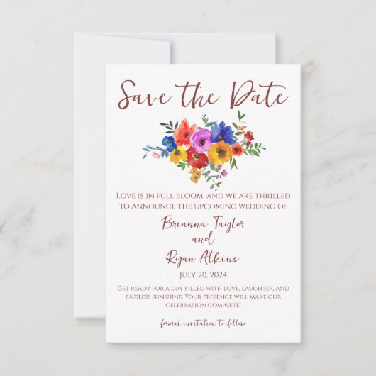 Farbenfrohe Wasserfarbe Save the Date (Vorderseite)