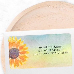 Farbenfrohe Wasserfarbe Sonnenblumen Rücksendeadre Adressaufkleber