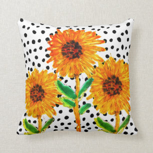 Farbenfrohe Wasserfarbe Sonnenblumenkissen Kissen