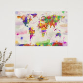 Farbenfrohe Wasserfarbe Weltkarte Poster (Küche)