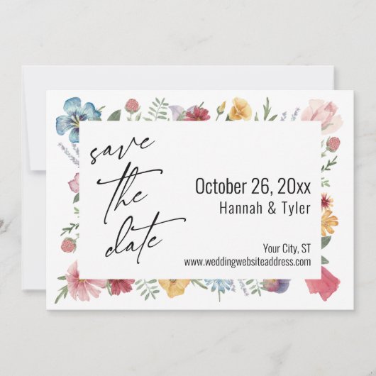 Farbenfrohe Wasserfarbe Wildblume auf der Wiese Save The Date (Vorderseite)