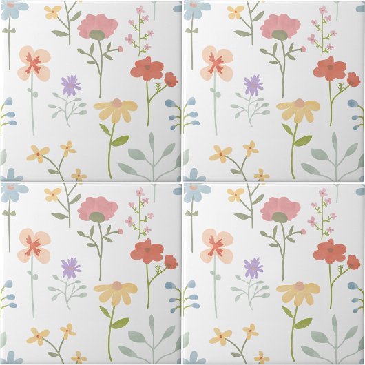 Farbenfrohe Wasserfarbe Wildflora Nahtloses Muster Fliese