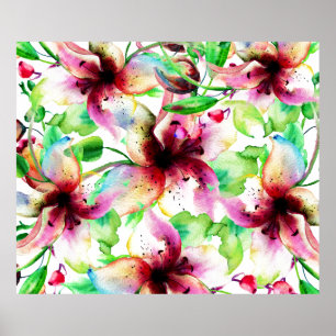 Farbenfrohe Wasserfarben Abstrakt Tulips Illustrat Poster