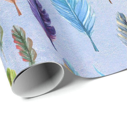 Farbenfrohe Wasserfarben Boho Feathers Muster Geschenkpapier (Rolleneckpunkt)