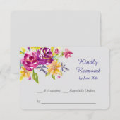Farbenfrohe Wasserfarben Bouquet Wedding RSVP Karte (Vorne/Hinten)