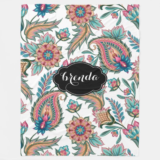 Farbenfrohe Wasserfarben Ethnisches Paisley Muster Fleecedecke (Vorderseite)