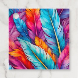 Farbenfrohe Wasserfarben Feather Art Gift Tags Geschenkanhänger