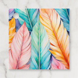 Farbenfrohe Wasserfarben Feather Art Gift Tags Geschenkanhänger