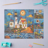 Farbenfrohe Wasserfarben Folk Art Light Houses Seidenpapier (Basteln)