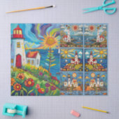 Farbenfrohe Wasserfarben Folk Art Light Houses Seidenpapier (Basteln)