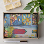 Farbenfrohe Wasserfarben Folk Art Light Houses Seidenpapier (Geschenk)