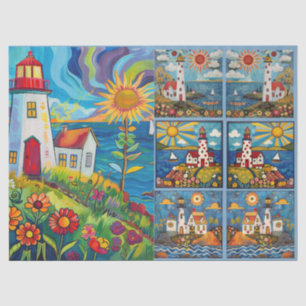 Farbenfrohe Wasserfarben Folk Art Light Houses Seidenpapier