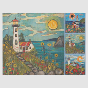 Farbenfrohe Wasserfarben Folk Art Light Houses Seidenpapier