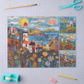 Farbenfrohe Wasserfarben Folk Art Light Houses Seidenpapier (Basteln)