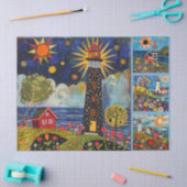 Farbenfrohe Wasserfarben Folk Art Light Houses Seidenpapier (Basteln)