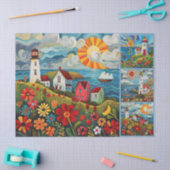 Farbenfrohe Wasserfarben Folk Art Light Houses Seidenpapier (Basteln)