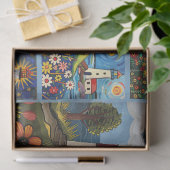 Farbenfrohe Wasserfarben Folk Art Light Houses Seidenpapier (Geschenk)