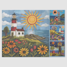 Farbenfrohe Wasserfarben Folk Art Light Houses