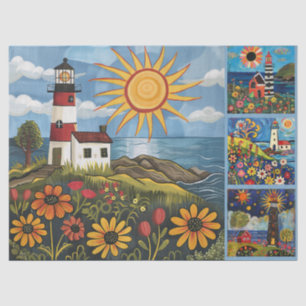 Farbenfrohe Wasserfarben Folk Art Light Houses Seidenpapier