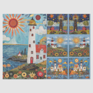 Farbenfrohe Wasserfarben Folk Art Light Houses Seidenpapier