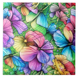 Farbenfrohe Wasserfarben Garten Fliese