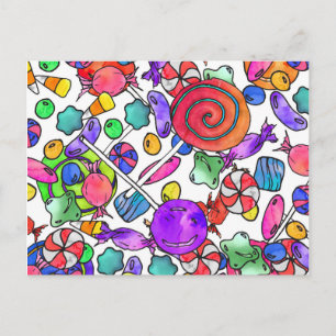 Farbenfrohe Wasserfarben, handgezeichnetes Candy-M Postkarte