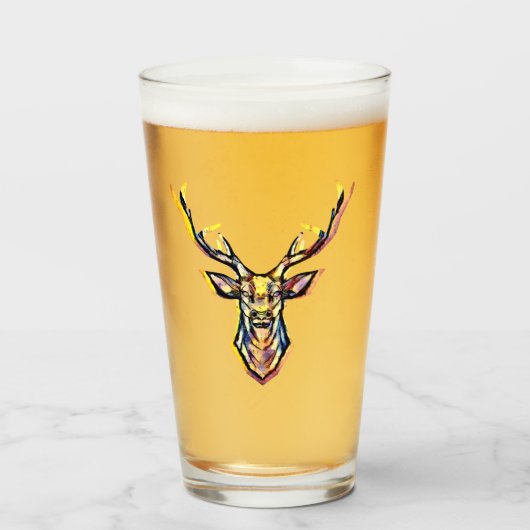 Farbenfrohe Wasserfarben Hirschhaube Kunst Glas (Vorne (Gefüllt))