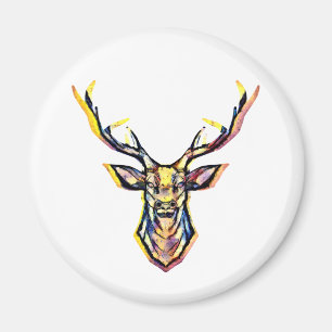 Farbenfrohe Wasserfarben Hirschhaube Kunst Magnet